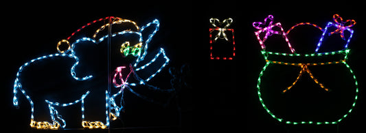 Animated Elephant with Santa Hat Tossing Packages Into Bag