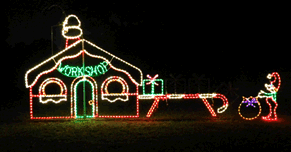 Animated Workshop with Conveyor Belt and Elf with Bag