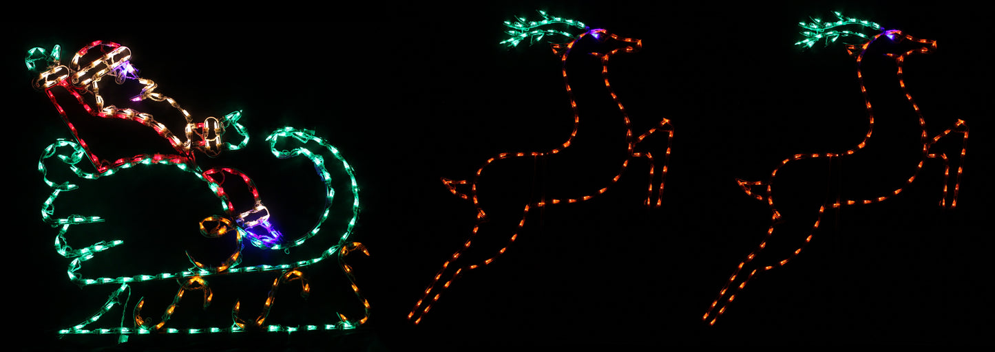 Santa in Medium Sleigh with 2 Leaping Deer