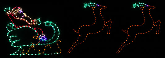 Santa in Medium Sleigh with 2 Leaping Deer