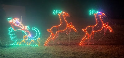 Santa in Medium Sleigh with 2 Animated Leaping Deer