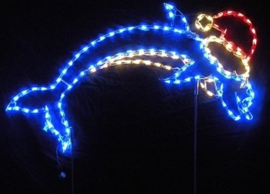 Dolphin with Santa Hat Outline