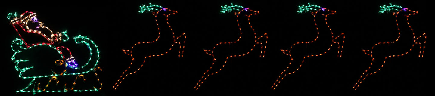 Santa in Sleigh with 4 Leaping Deer