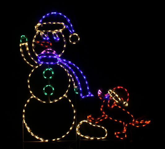 Animated Dog Pulling Snowman By Scarf